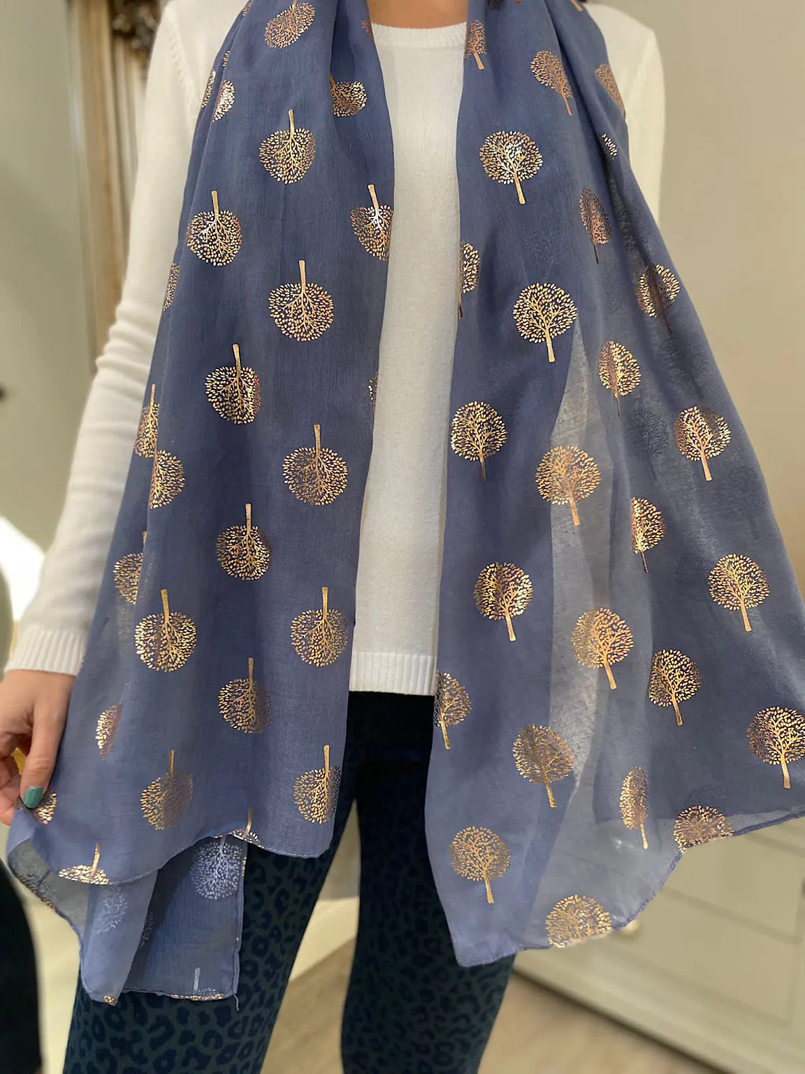 Denim Metallic Tree of Life Scarf