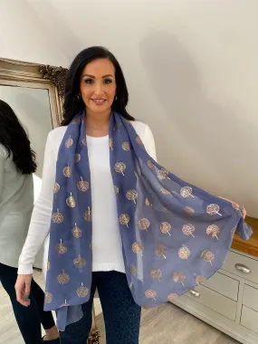 Denim Metallic Tree of Life Scarf