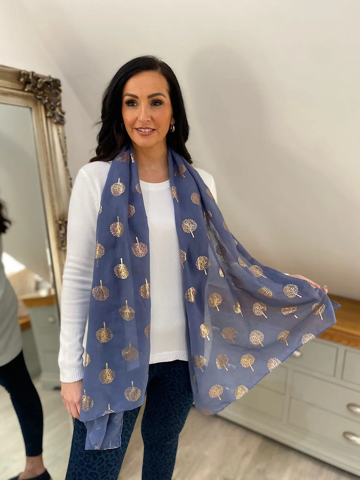 Denim Metallic Tree of Life Scarf