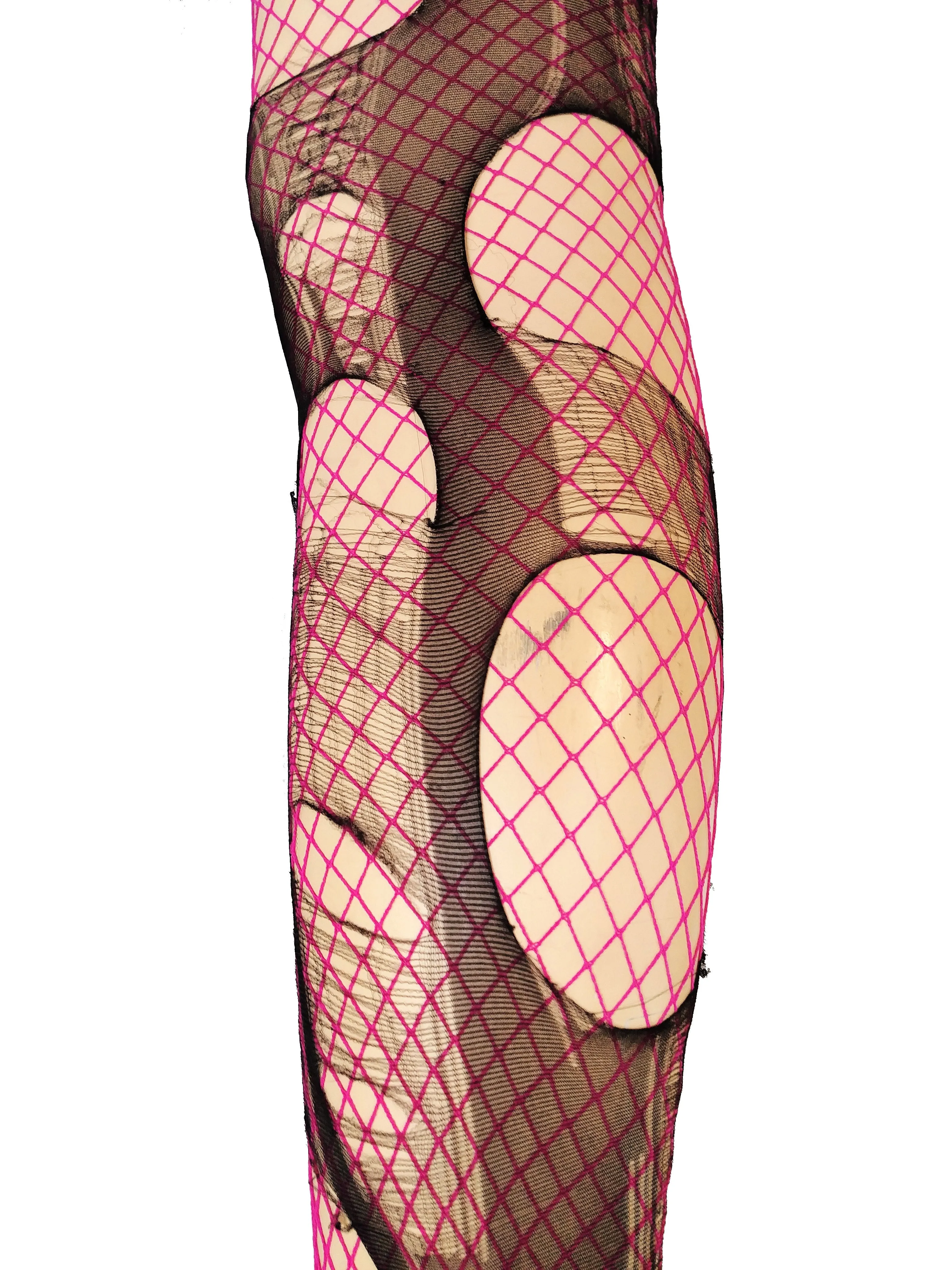 Double layered tattered & torn fishnet tights | pink / Black