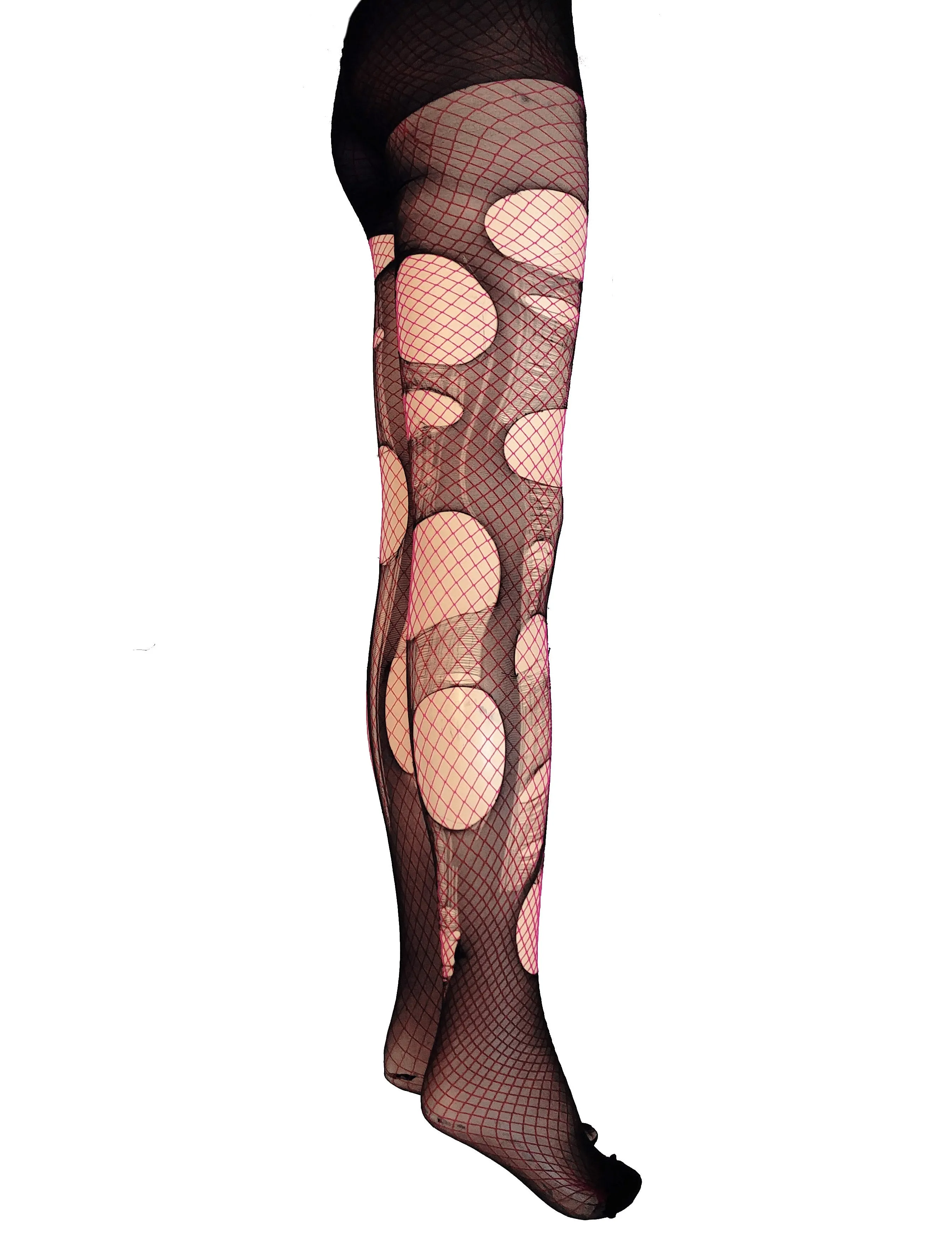 Double layered tattered & torn fishnet tights | pink / Black