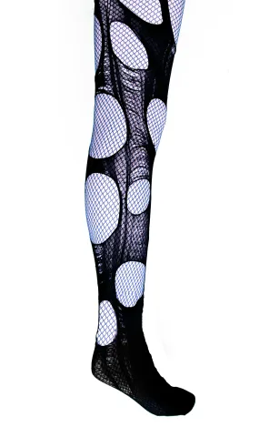 double layered torn fishnet stockings in baby blue and black