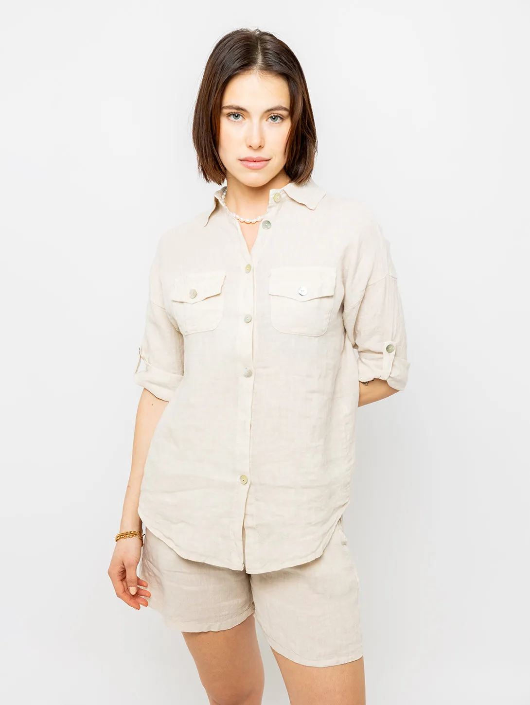 Double Pocket Linen Shirt - Nude