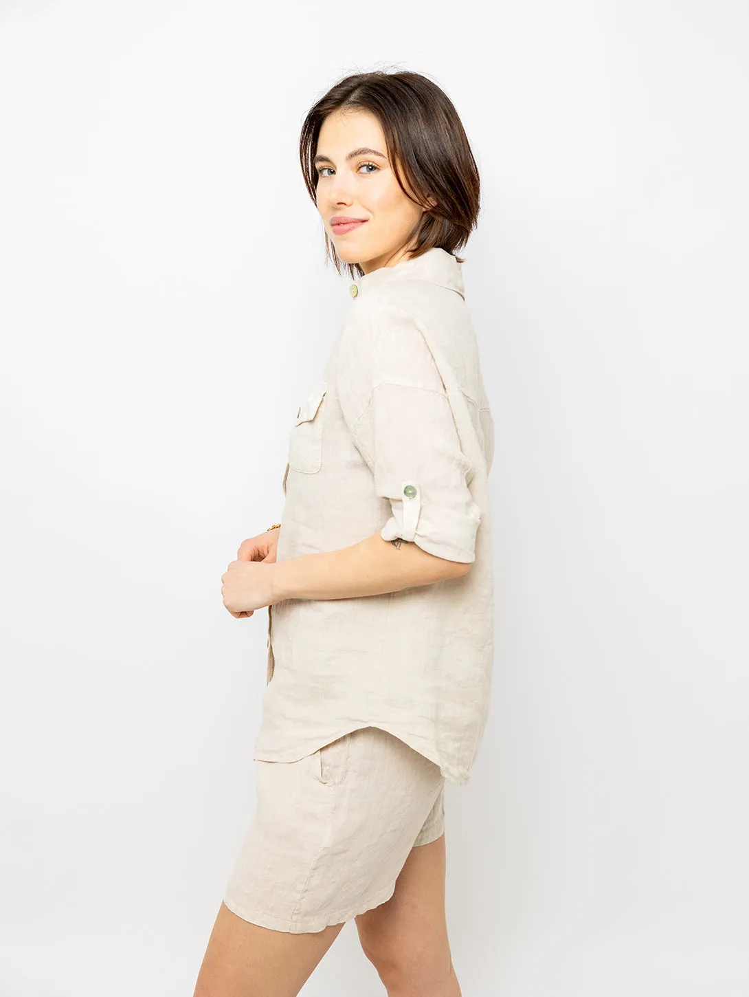 Double Pocket Linen Shirt - Nude