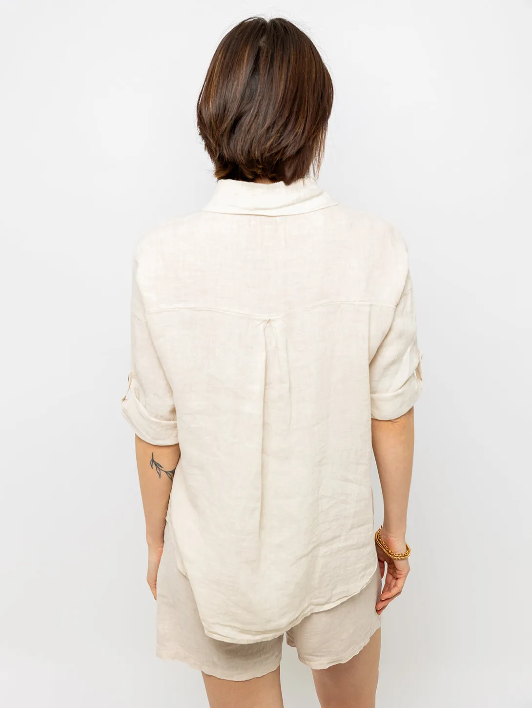 Double Pocket Linen Shirt - Nude