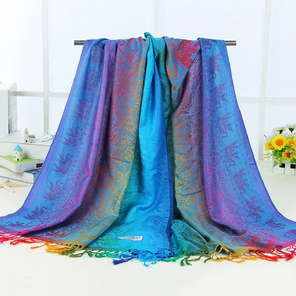 Double Sided Elephant National Wind Scarf Women's Wraps Shawl Scarves