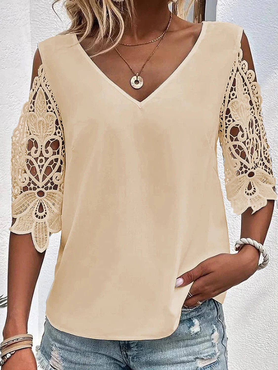 Elegant V-Neck Lace Blouse for Women