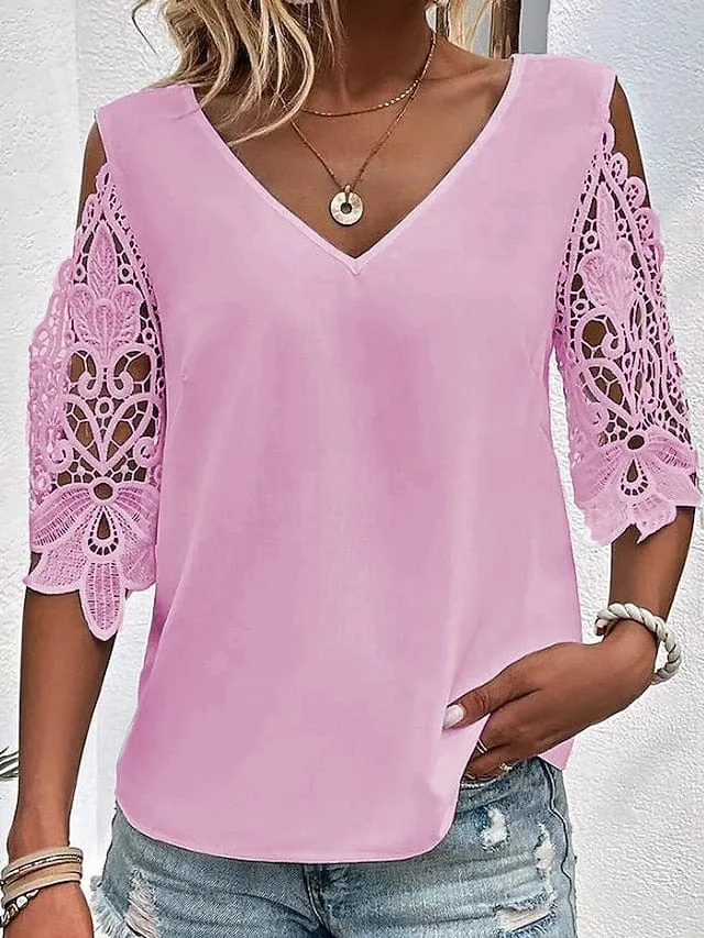 Elegant V-Neck Lace Blouse for Women