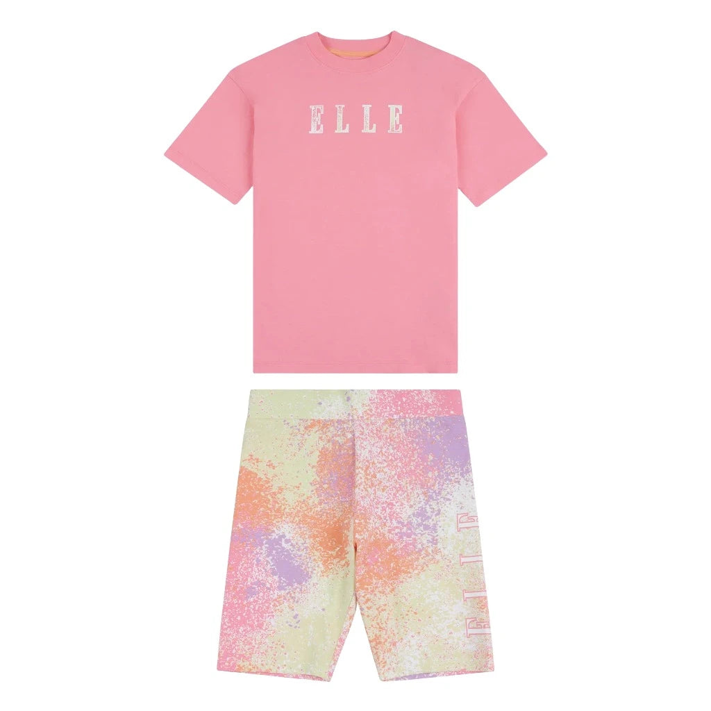 Elle Loose Fit Tee & AOP Cycling Short Set Junior