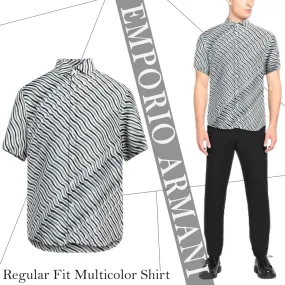 EMPORIO ARMANI  |Button-down Silk Street Style Short Sleeves Shirts