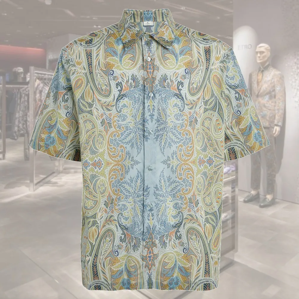 ETRO  |Button-down Flower Patterns Paisley Plain Cotton