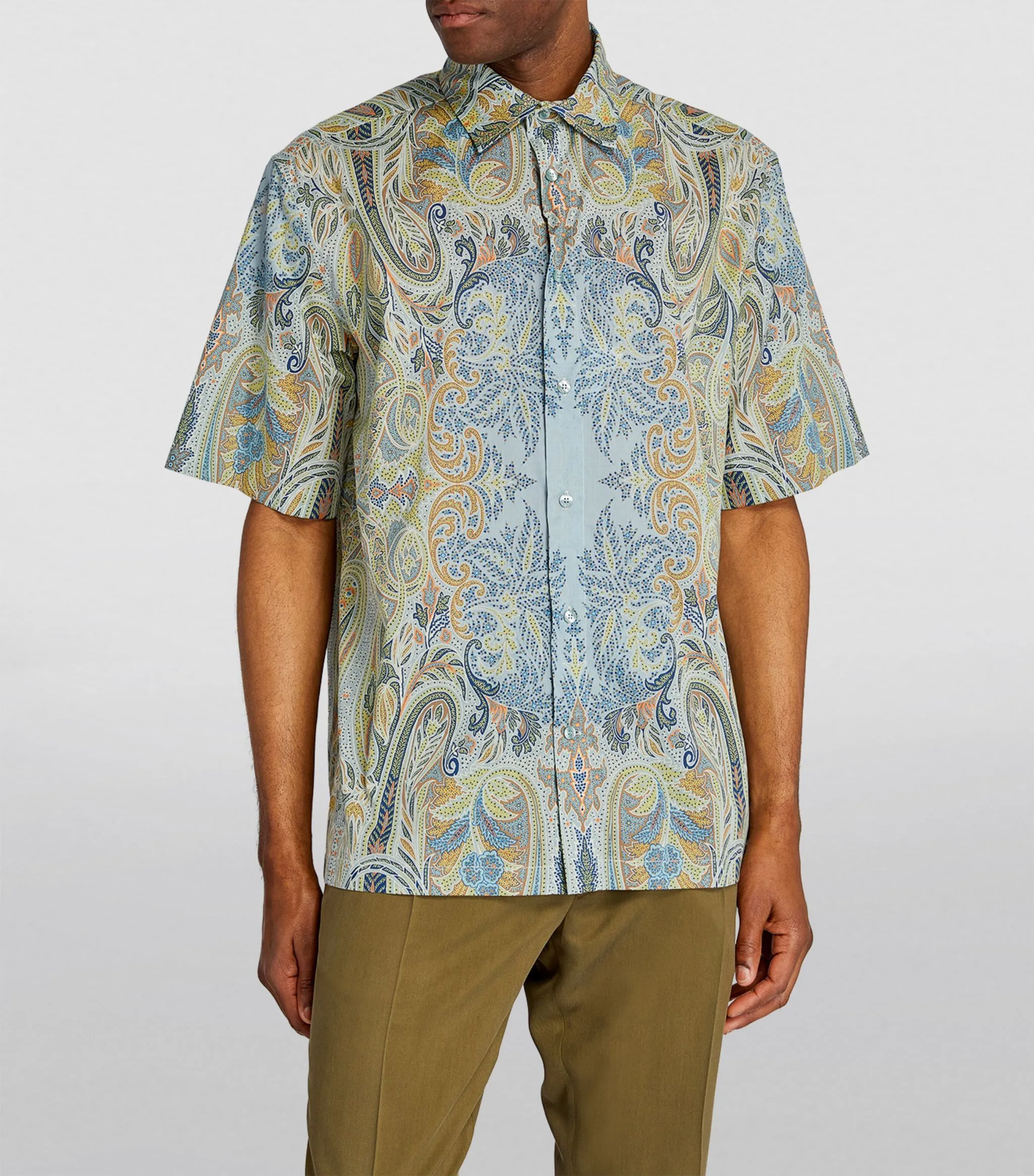 ETRO  |Button-down Flower Patterns Paisley Plain Cotton