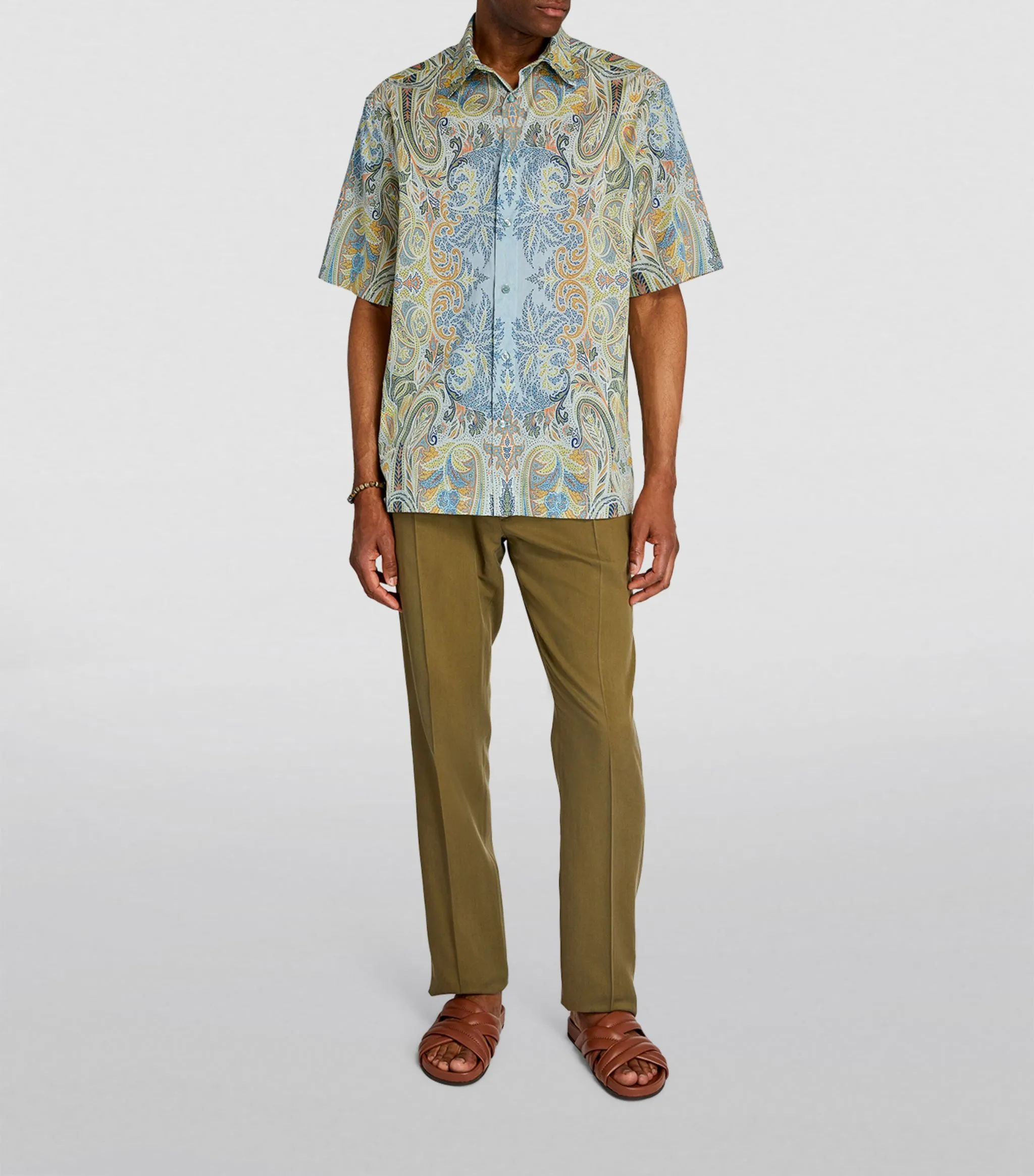 ETRO  |Button-down Flower Patterns Paisley Plain Cotton