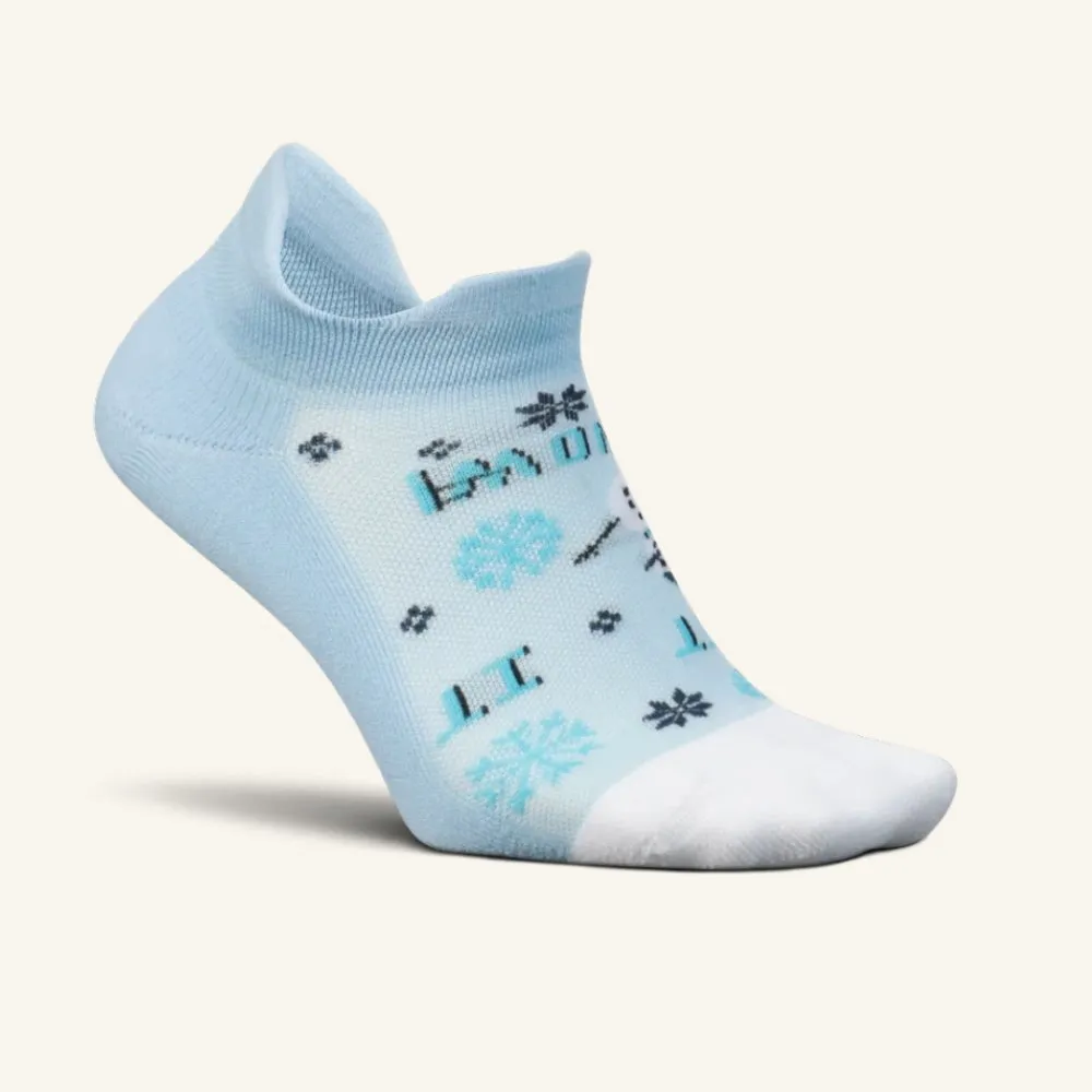 Feetures Elite Light Cushion No Show Tab Socks - Holiday 2023 Frosty Blue Let it Snow