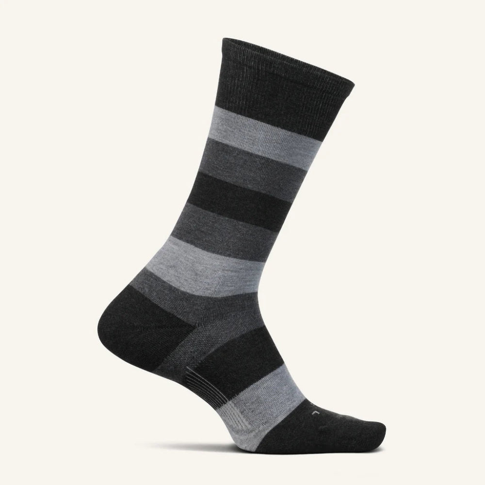 Feetures Everyday Men's Max Cushion Crew Socks - Primary Stripe Gray