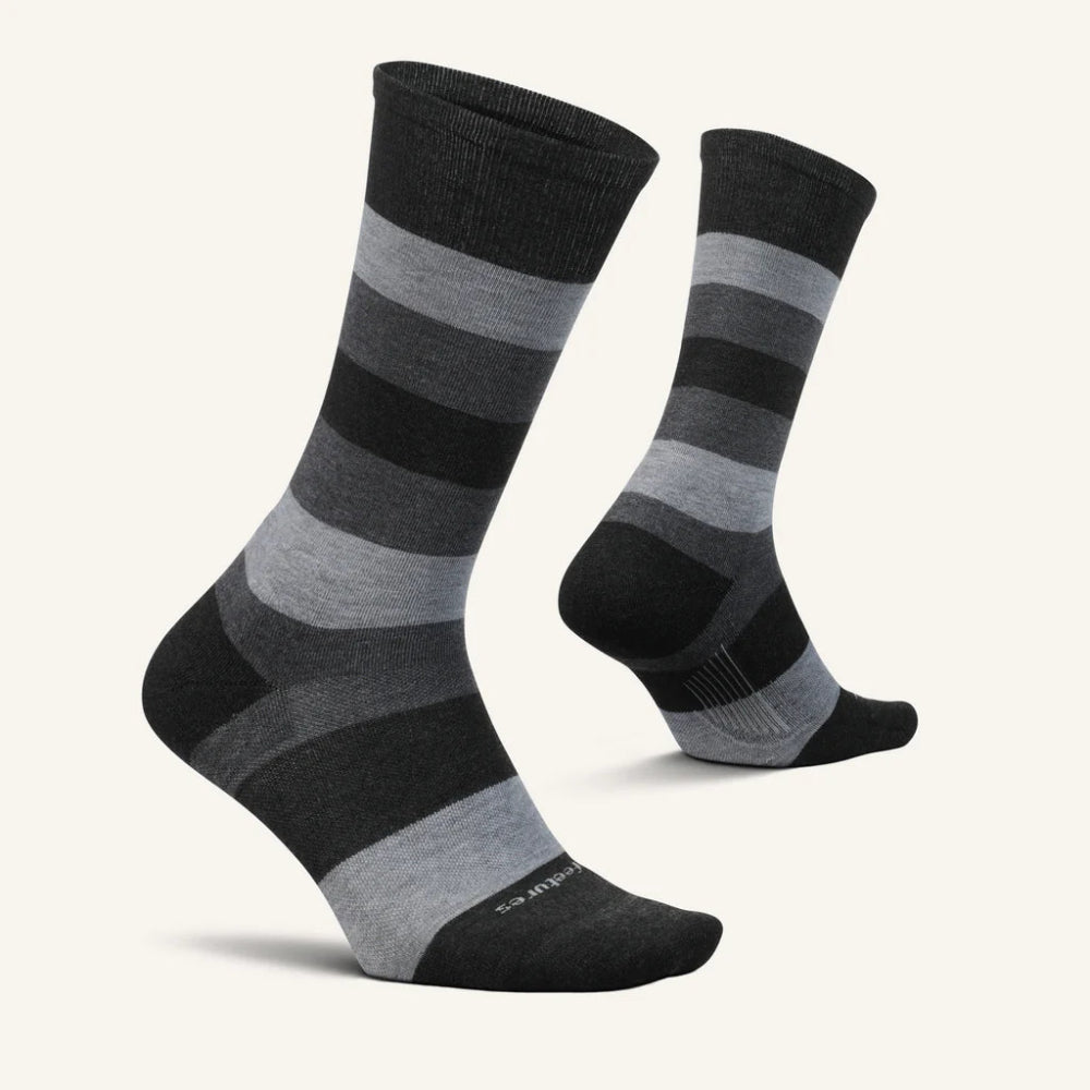 Feetures Everyday Men's Max Cushion Crew Socks - Primary Stripe Gray