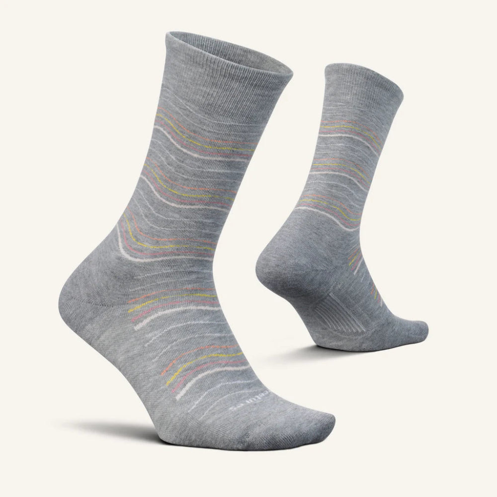 Feetures Everyday Women's Max Cushion Crew Socks - Gray Waves