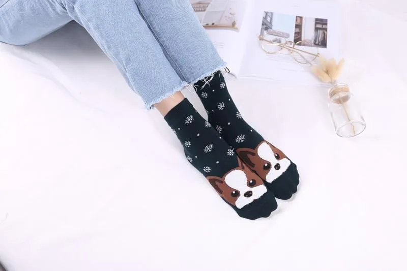 Funny Cartoon Pug Dog Patterned Cotton Short Ankle Socks for Women