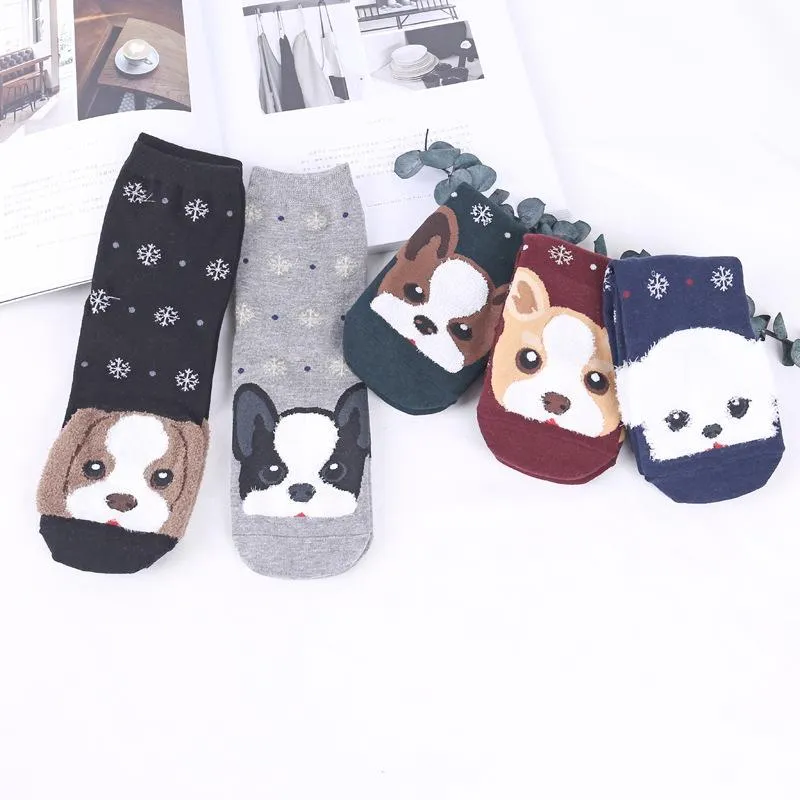 Funny Cartoon Pug Dog Patterned Cotton Short Ankle Socks for Women