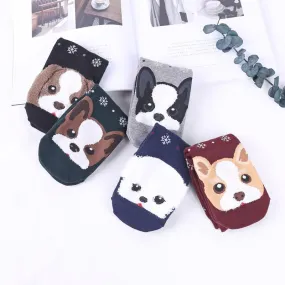 Funny Cartoon Pug Dog Patterned Cotton Short Ankle Socks for Women