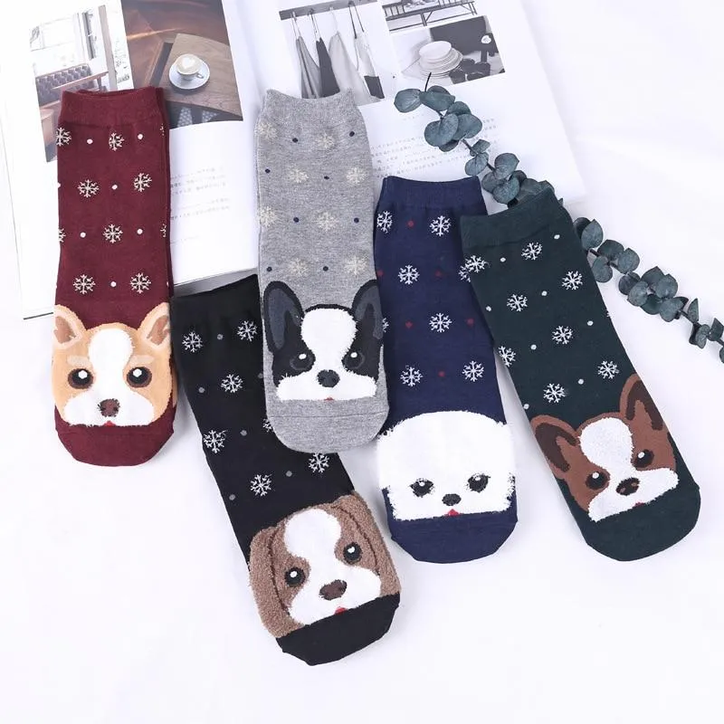 Funny Cartoon Pug Dog Patterned Cotton Short Ankle Socks for Women