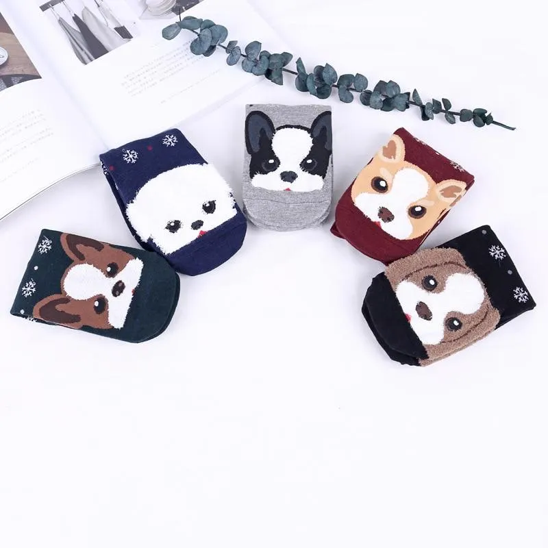 Funny Cartoon Pug Dog Patterned Cotton Short Ankle Socks for Women