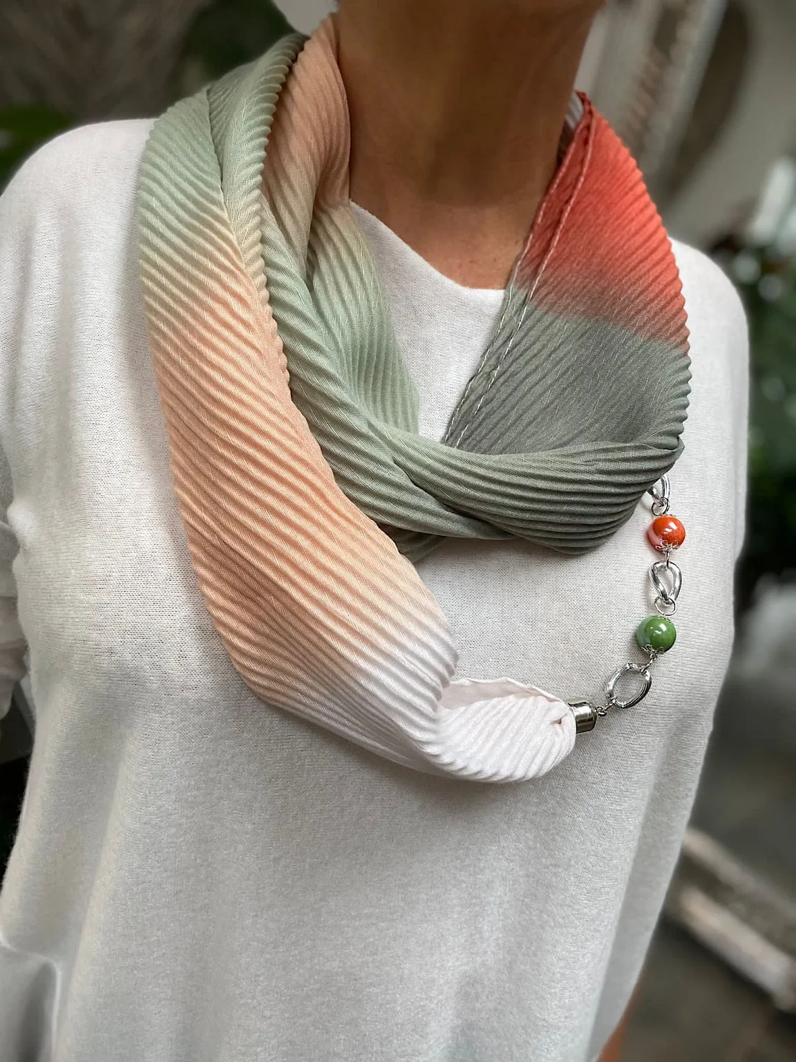 Gem Link Pleated Scarf