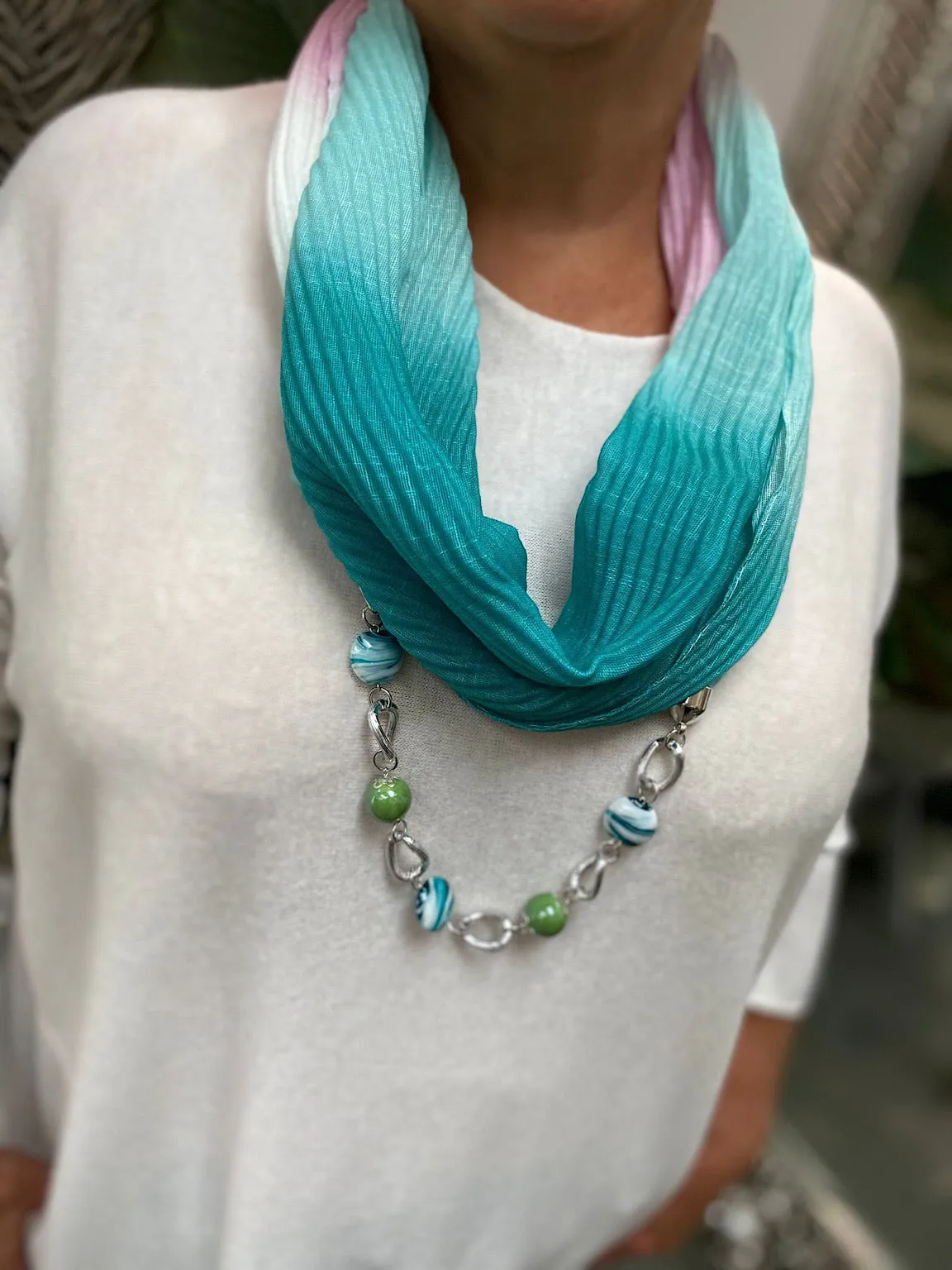 Gem Link Pleated Scarf