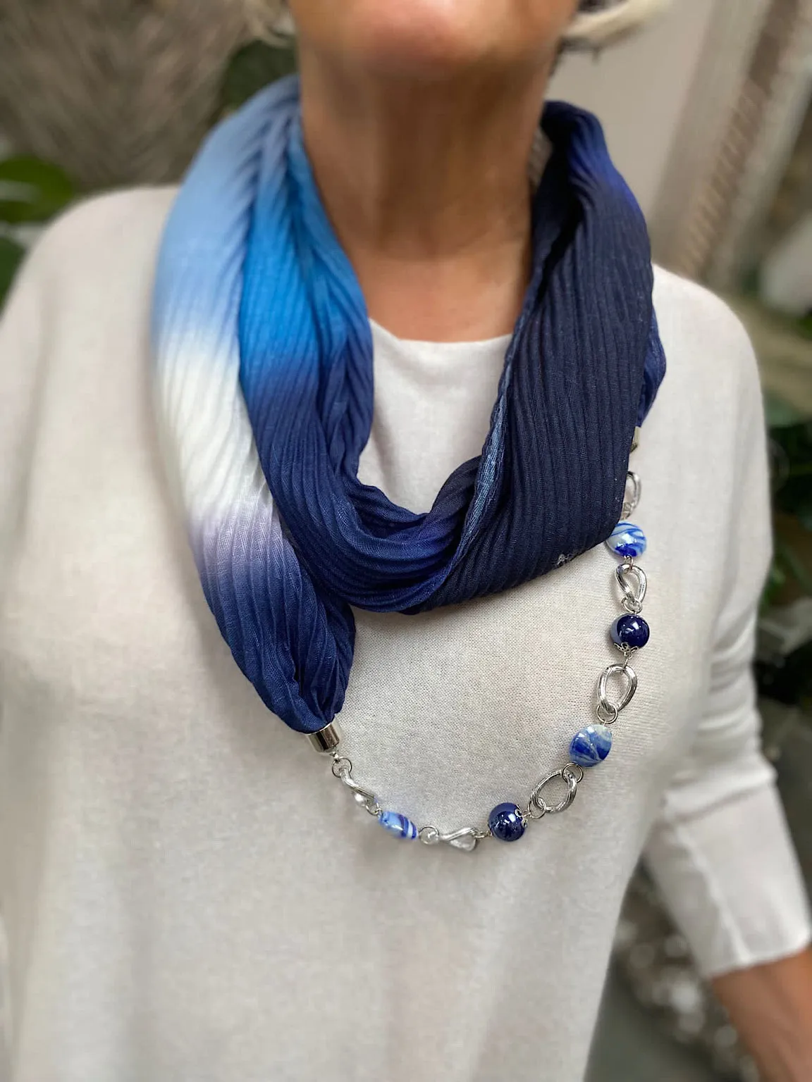 Gem Link Pleated Scarf