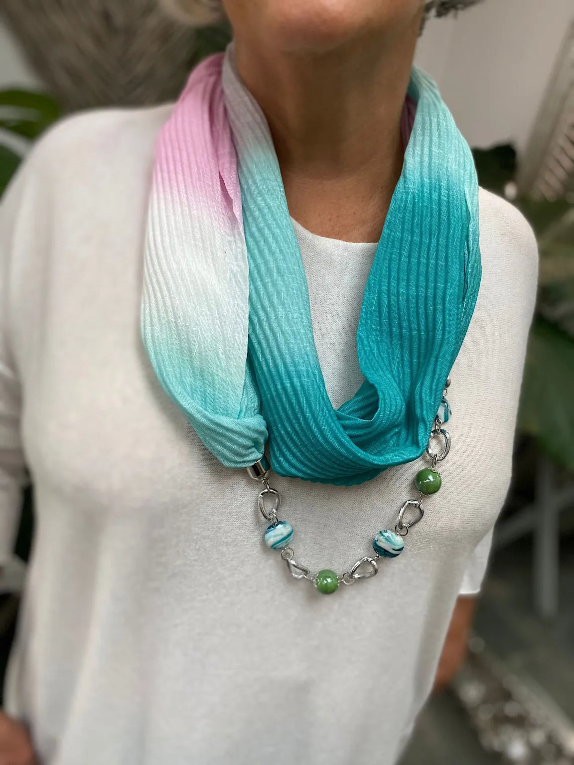 Gem Link Pleated Scarf