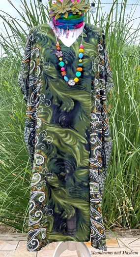 GREEN MEHNDI TIE DYE KAFTAN / REG - PLUS SIZE