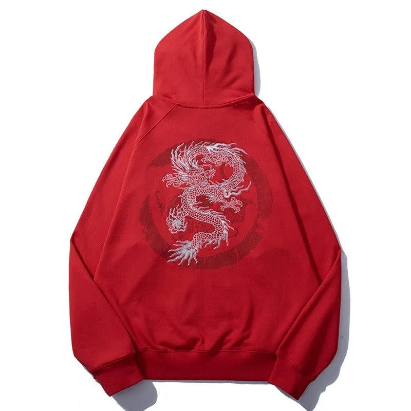 Heavy embroidery gold dragon sweatshirt men's loose autumn pure cotton Chinese style national trend jacket