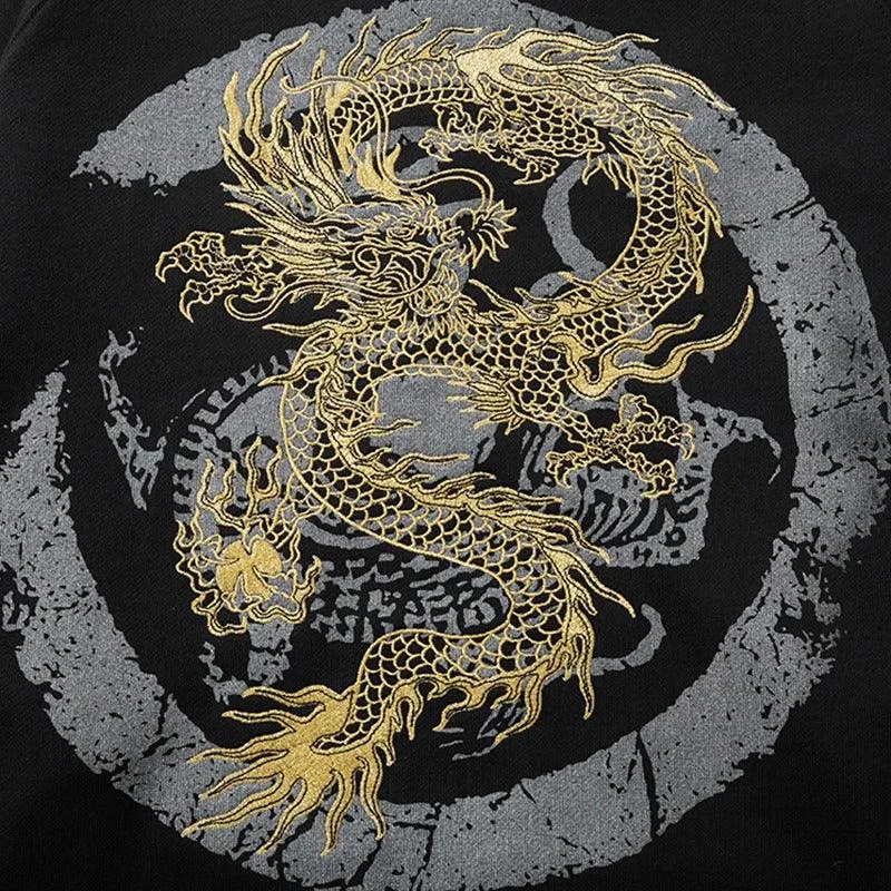 Heavy embroidery gold dragon sweatshirt men's loose autumn pure cotton Chinese style national trend jacket