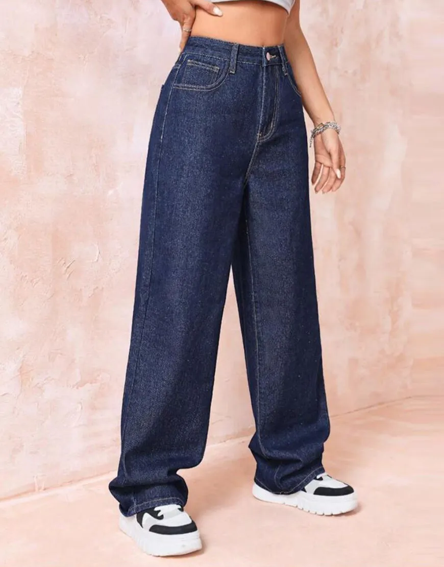 High Rise Wide Leg Jeans Royal Blue