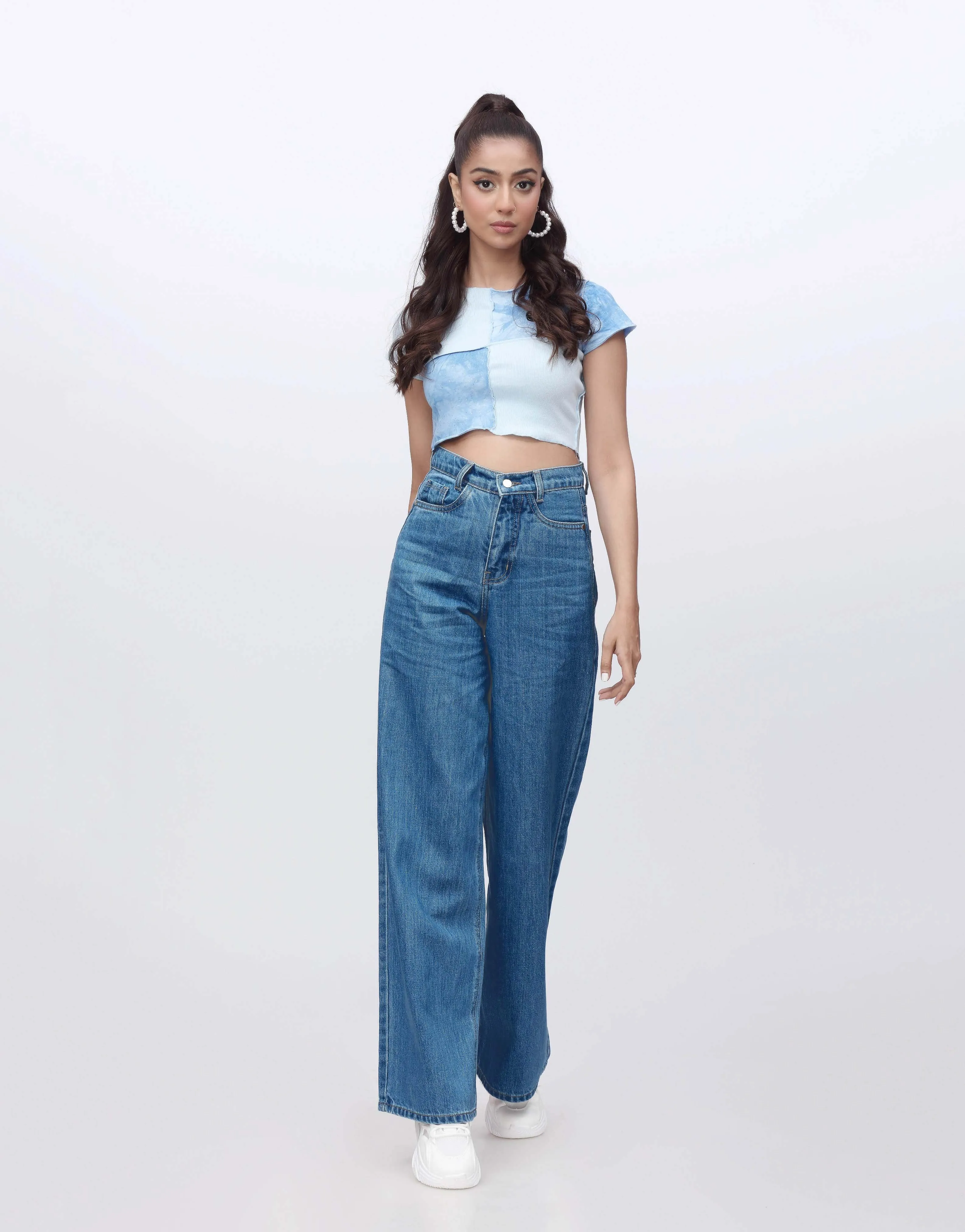 High Rise Wide Leg Jeans Stone Blue