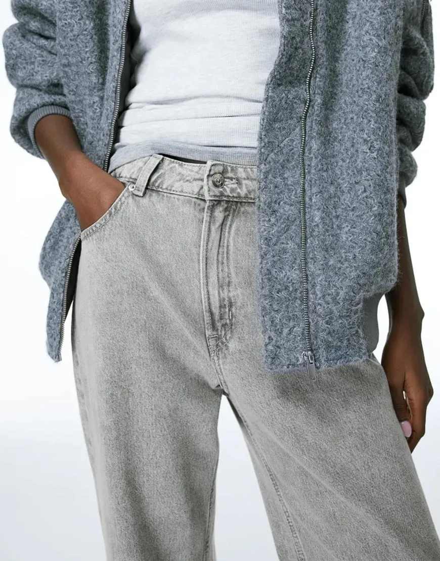 High Straight Baggy Jeans Light Grey Wash