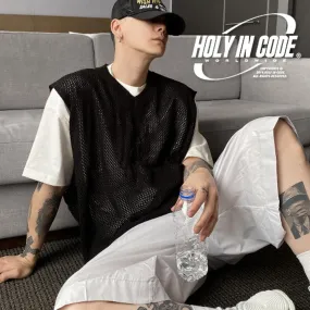 HOLY IN CODE  |Unisex Street Style Plain Cotton Oversized Sheer