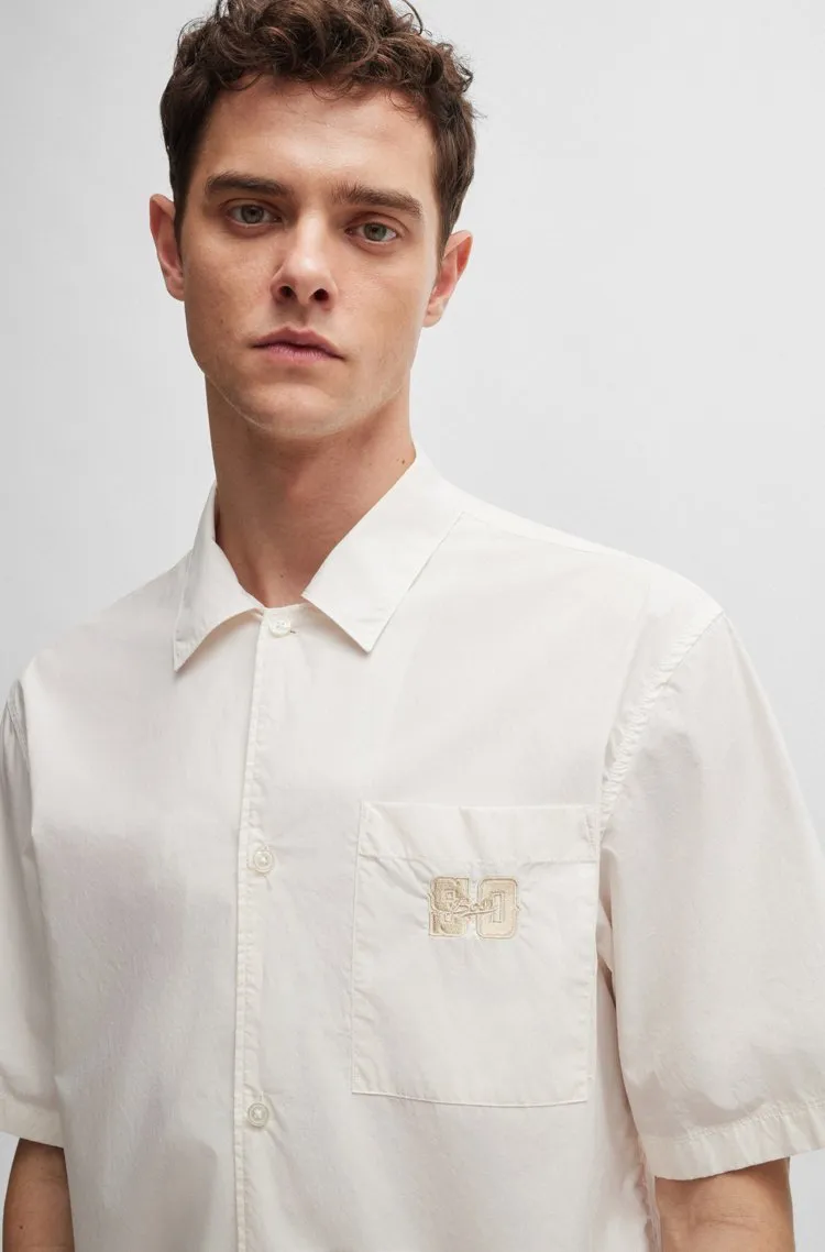 Hugo Boss  |Button-down Plain Cotton Short Sleeves Logo Shirts