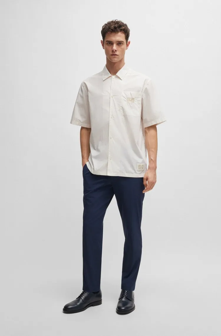 Hugo Boss  |Button-down Plain Cotton Short Sleeves Logo Shirts