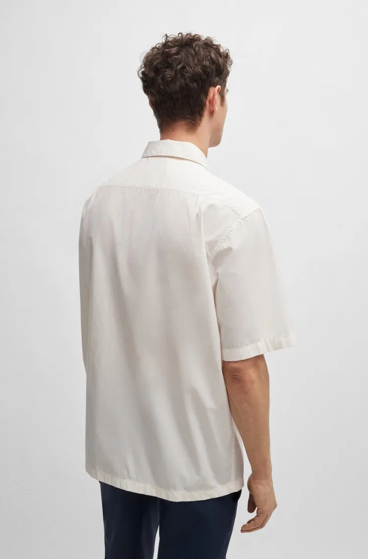 Hugo Boss  |Button-down Plain Cotton Short Sleeves Logo Shirts