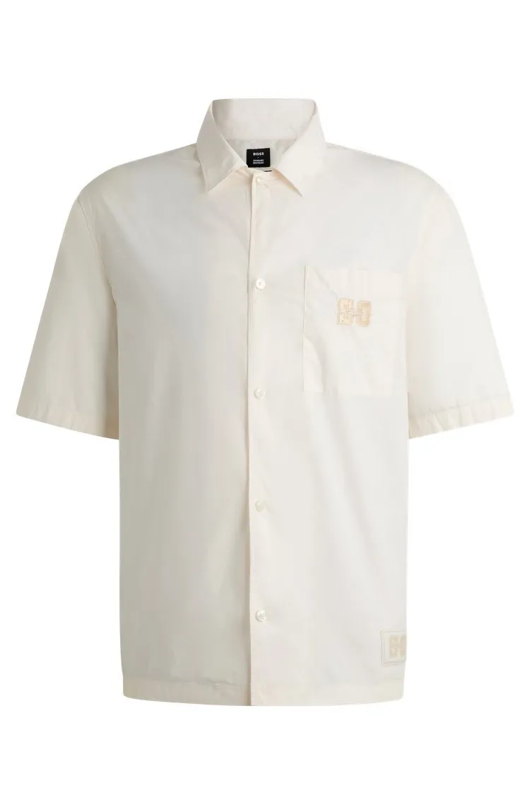 Hugo Boss  |Button-down Plain Cotton Short Sleeves Logo Shirts