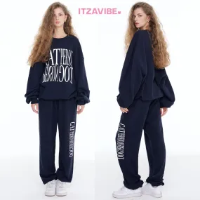 ITZAVIBE  |Unisex Street Style Long Sleeves Plain Cotton Oversized Logo