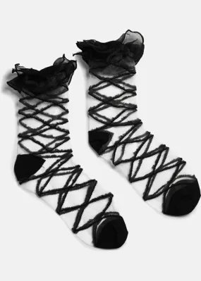 Koi Footwear Rumors Sheer Ruffle 50's Socks Black