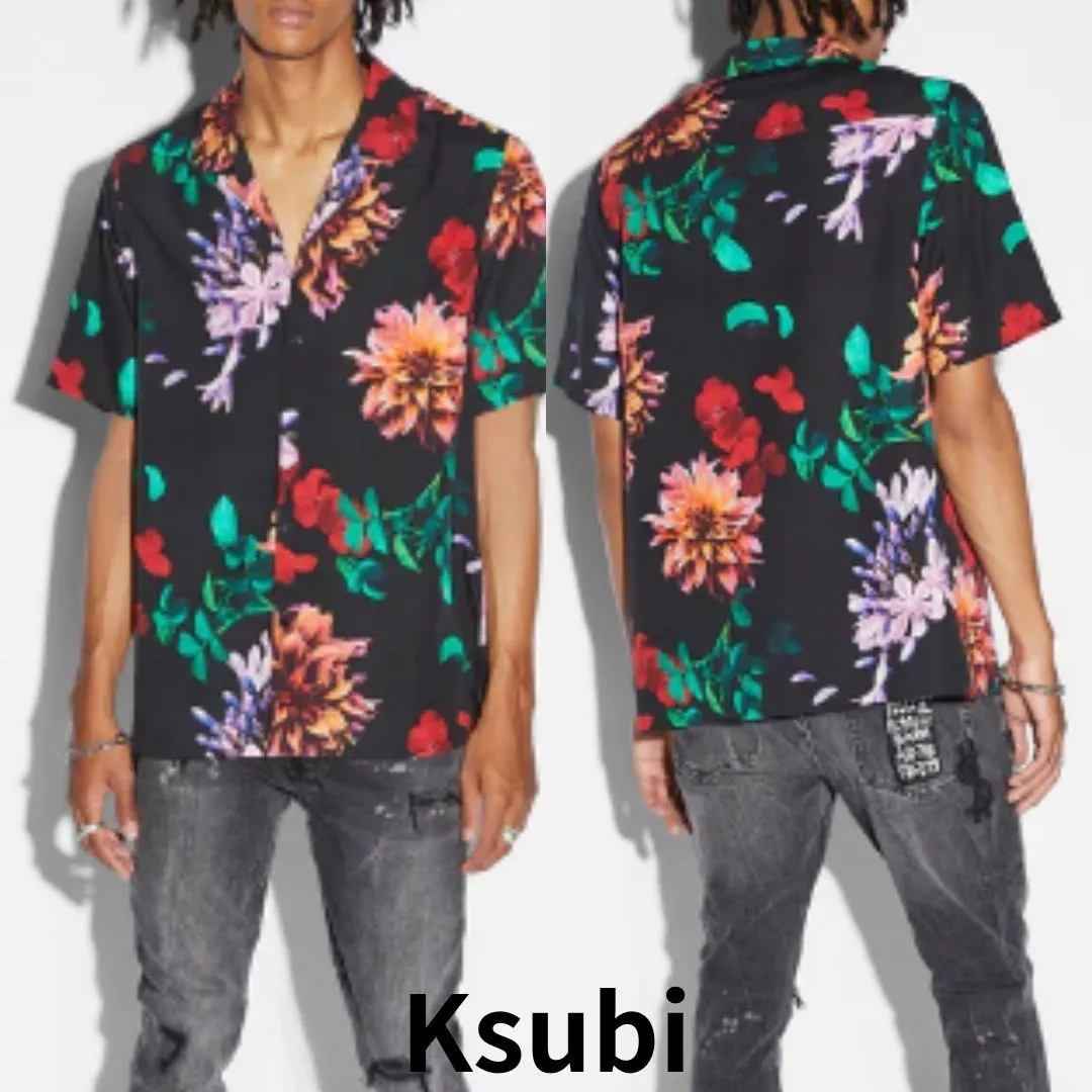 KSUBI  |Button-down Flower Patterns Street Style Short Sleeves