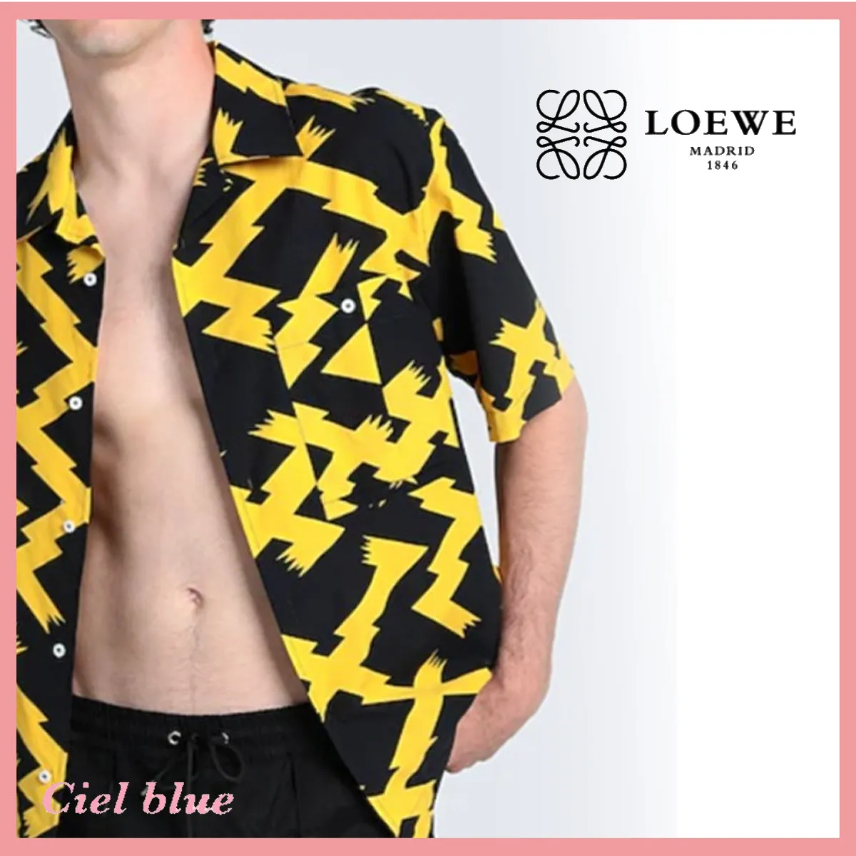 LOEWE  |Button-down Bi-color Plain Cotton Short Sleeves Luxury