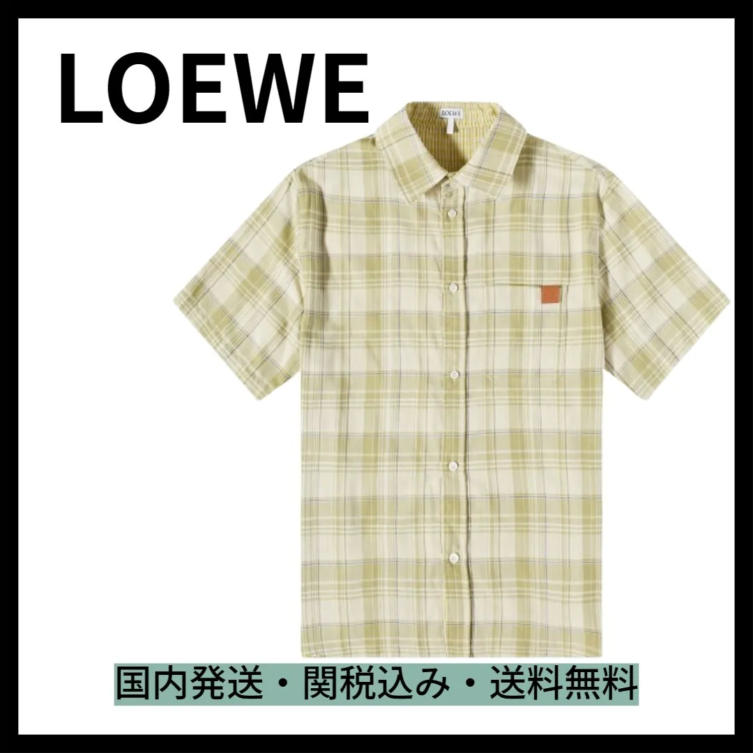 LOEWE  |Button-down Gingham Tartan Tropical Patterns Unisex Cotton