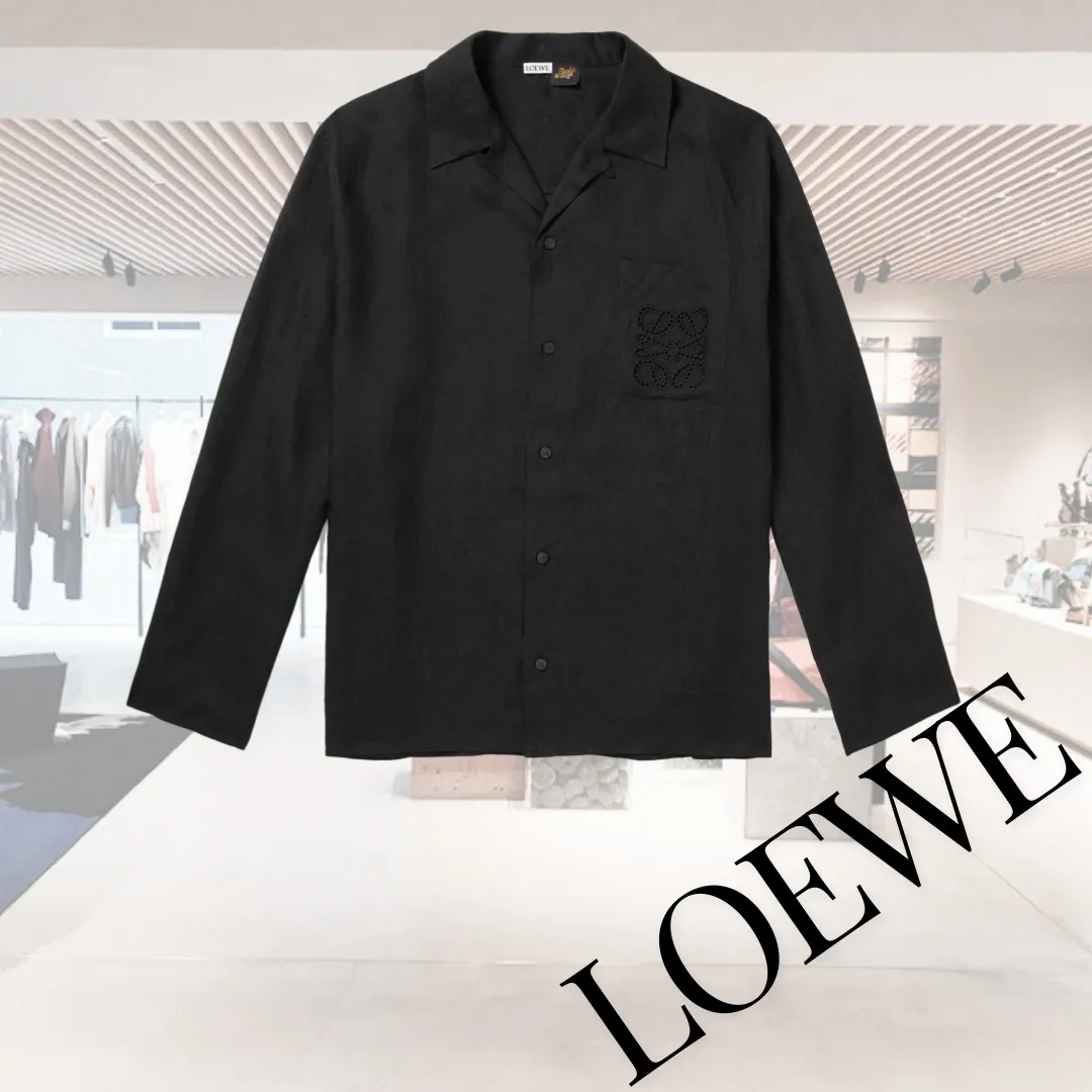 LOEWE  |Button-down Linen Street Style Long Sleeves Logo Luxury