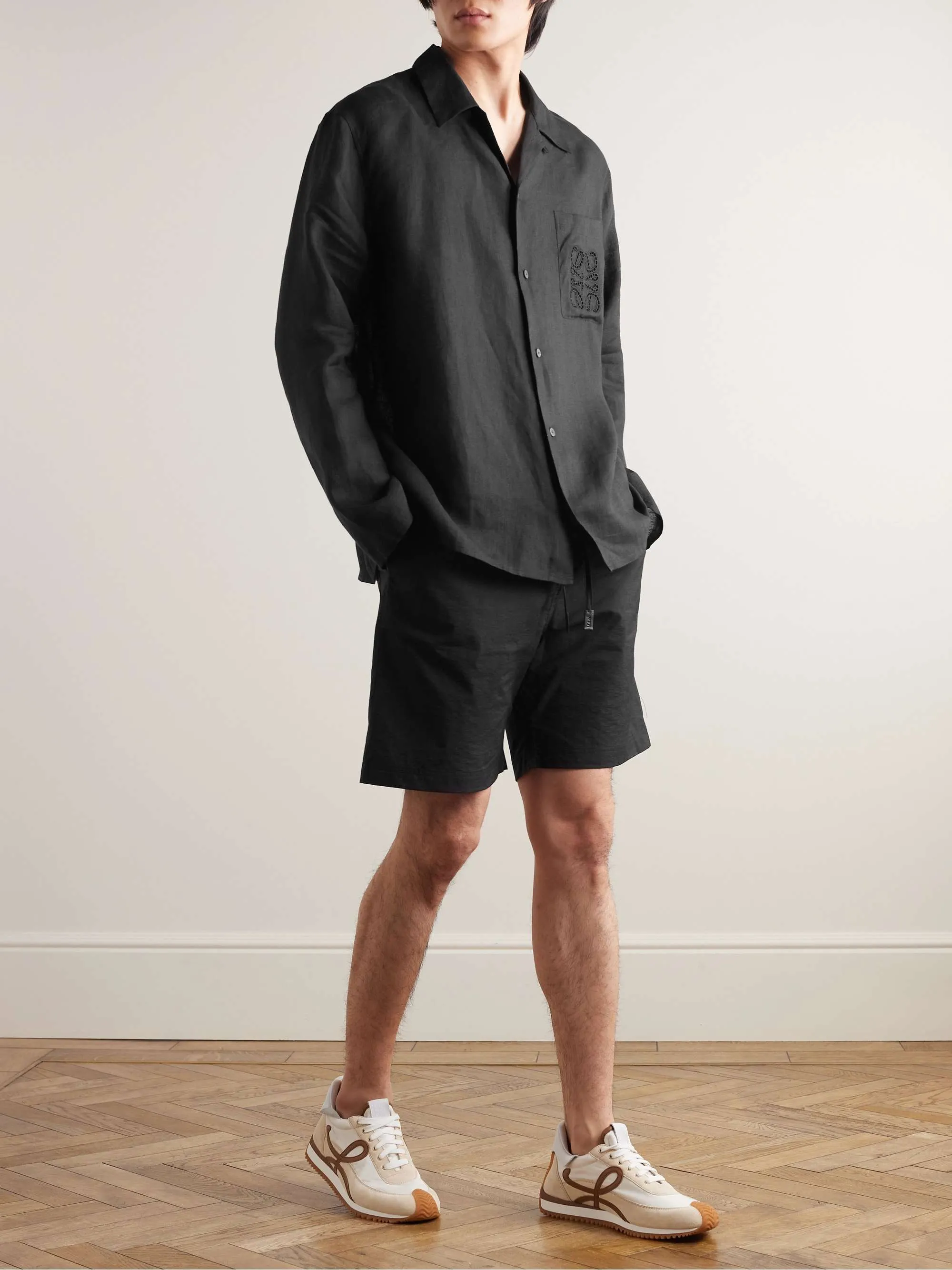 LOEWE  |Button-down Linen Street Style Long Sleeves Logo Luxury