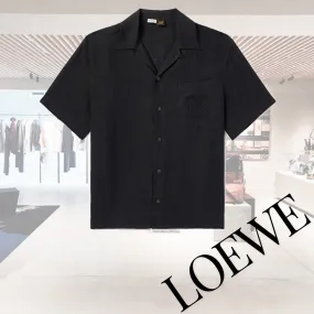 LOEWE  |Button-down Linen Street Style Short Sleeves Logo Luxury