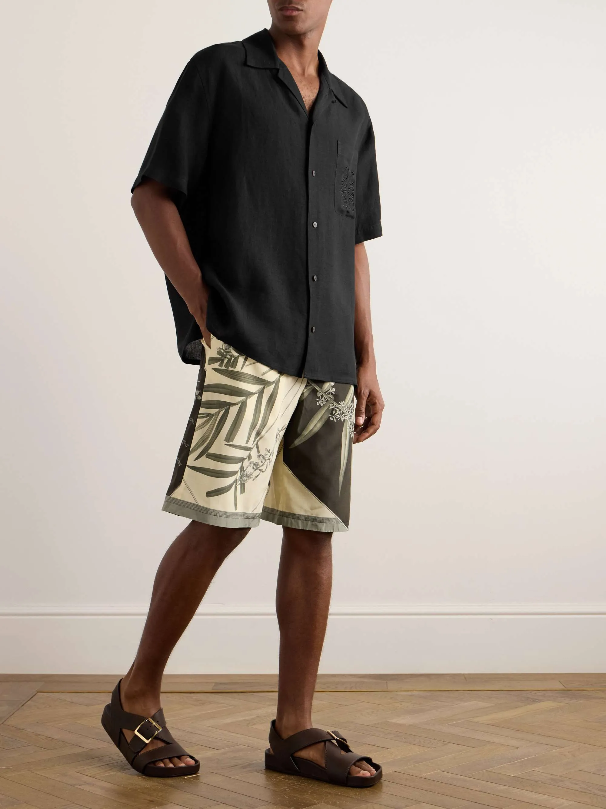 LOEWE  |Button-down Linen Street Style Short Sleeves Logo Luxury